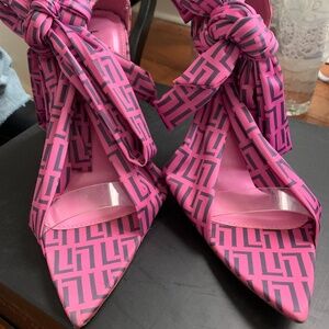 Pink wrap up heels